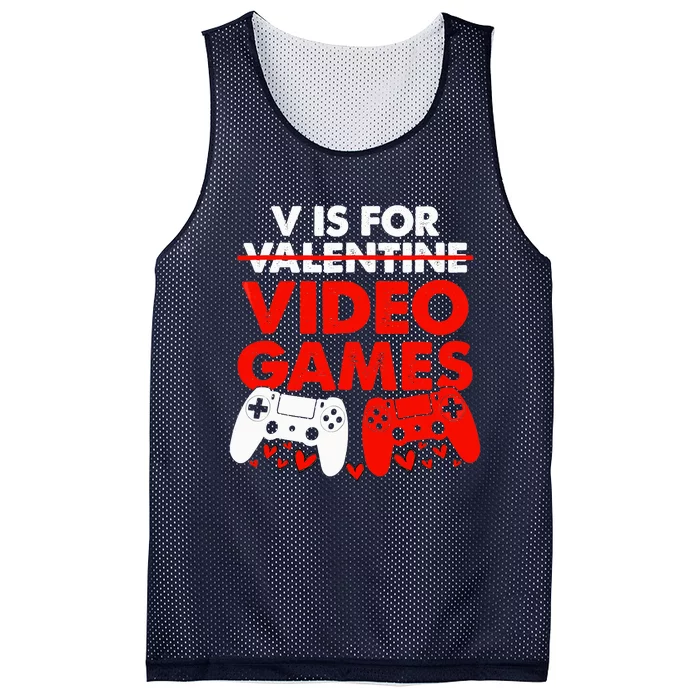 Cute V Is For Video Games Heart Funny Valentines Day Gamer Mesh Reversible Basketball Jersey Tank