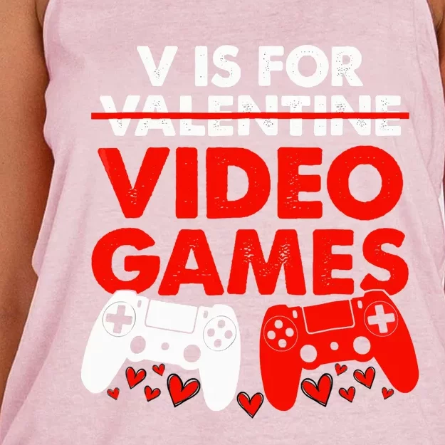 Cute V Is For Video Games Heart Funny Valentines Day Gamer Women's Knotted Racerback Tank