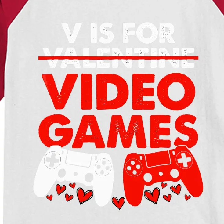 Cute V Is For Video Games Heart Funny Valentines Day Gamer Kids Colorblock Raglan Jersey