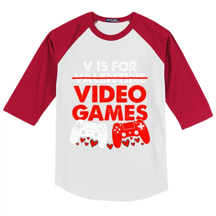 Cute V Is For Video Games Heart Funny Valentines Day Gamer Kids Colorblock Raglan Jersey