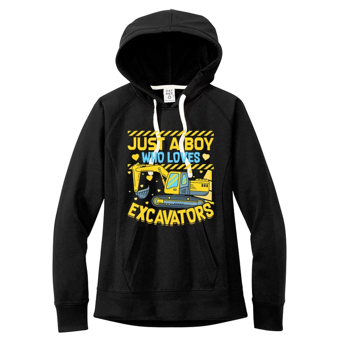 Construction Vehicle Just A Boy Who Loves Excavators Women's Fleece Hoodie