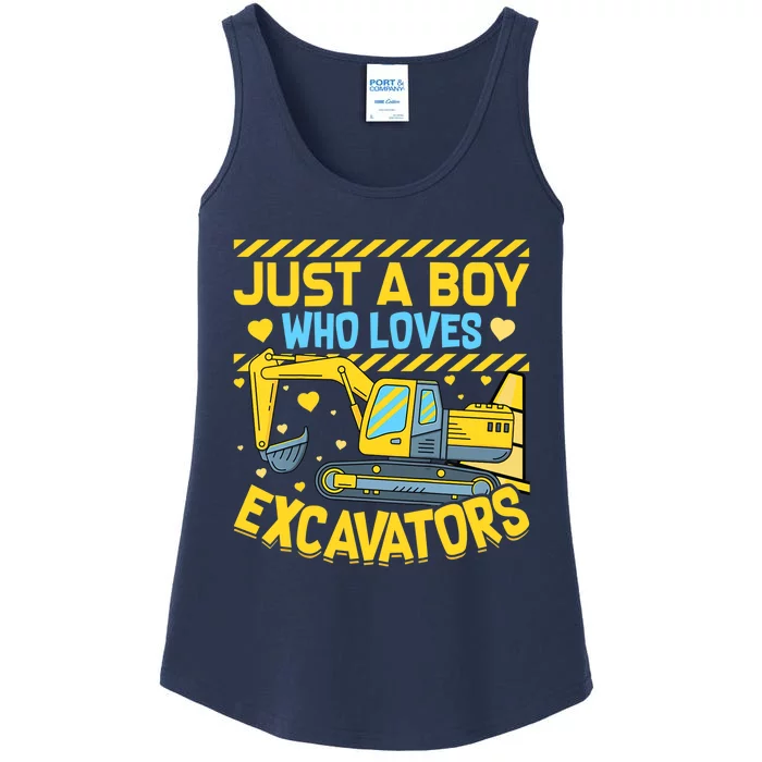 Construction Vehicle Just A Boy Who Loves Excavators Ladies Essential Tank