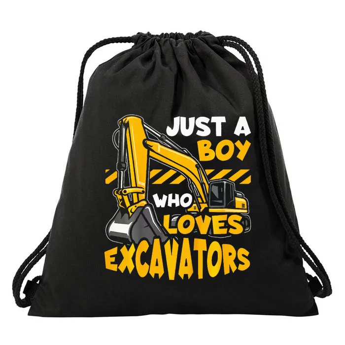 Construction Vehicle Just A Boy Who Loves Excavators Drawstring Bag