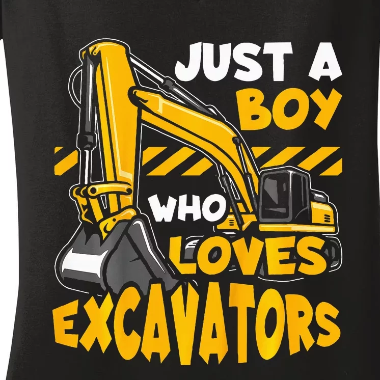 Construction Vehicle Just A Boy Who Loves Excavators Women's V-Neck T-Shirt