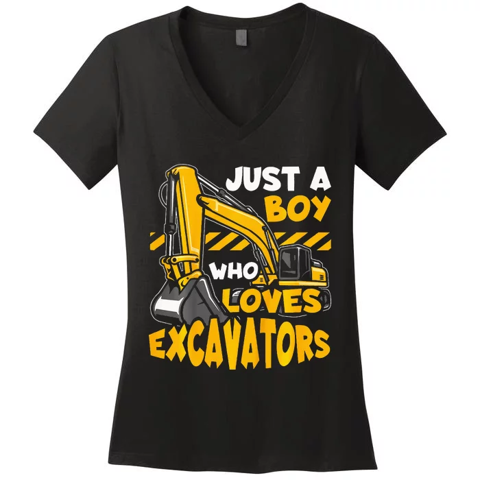 Construction Vehicle Just A Boy Who Loves Excavators Women's V-Neck T-Shirt