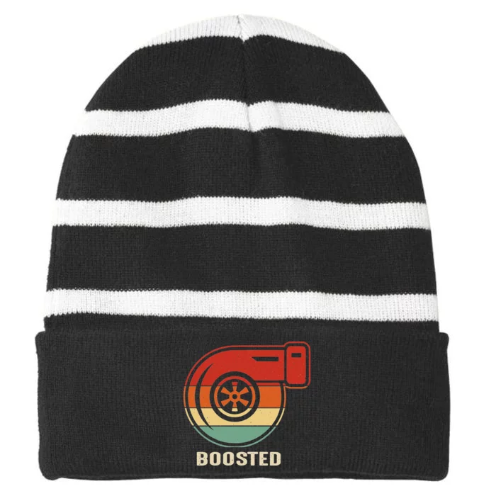 Classic Vintage JDM Turbo Boost Drag Racing Gift Striped Beanie with Solid Band