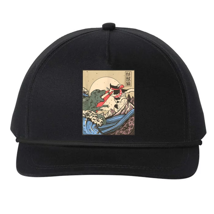 Catzilla Vs Kaiju Vintage Funny Cute Cat Art Japanese Sunset Snapback Five-Panel Rope Hat