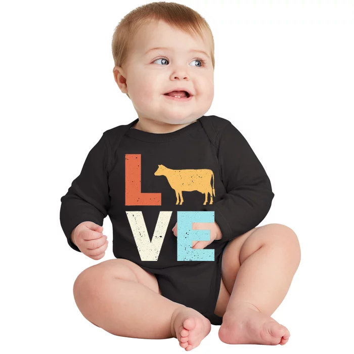 Calf Vintage Love Cow Wagyu Cattle Lover Barn Owner Farmer Baby Long Sleeve Bodysuit