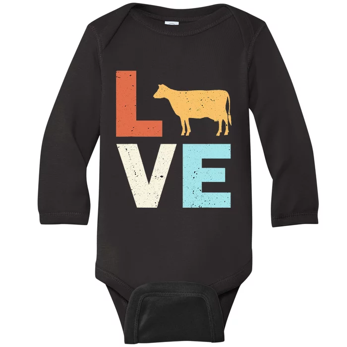 Calf Vintage Love Cow Wagyu Cattle Lover Barn Owner Farmer Baby Long Sleeve Bodysuit