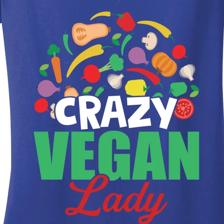 Crazy Vegan Lady Veggie Funny Veganism Cute Gift Women's V-Neck T-Shirt