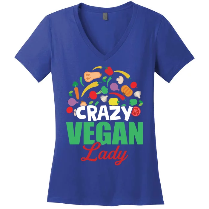 Crazy Vegan Lady Veggie Funny Veganism Cute Gift Women's V-Neck T-Shirt