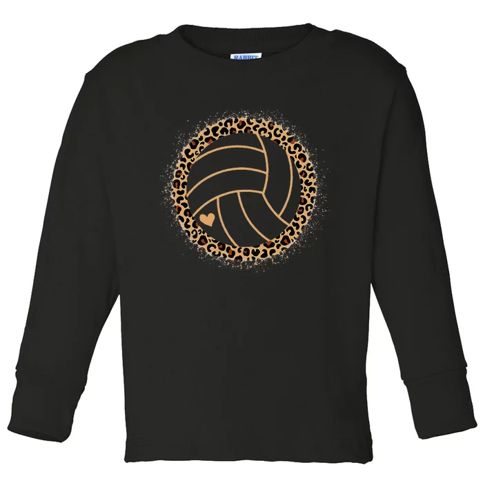 Cute Volleyball Leopard Print Volleyball Lover Toddler Long Sleeve Shirt