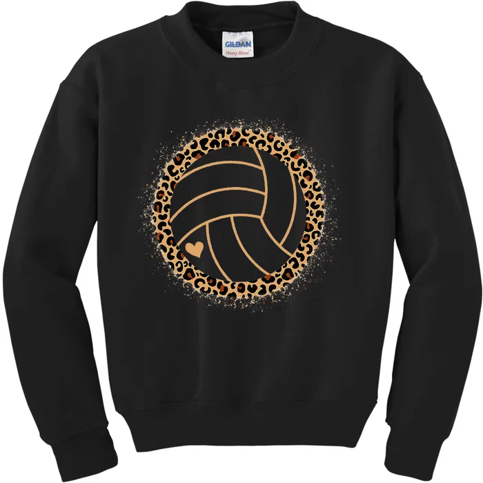 Cute Volleyball Leopard Print Volleyball Lover Kids Sweatshirt