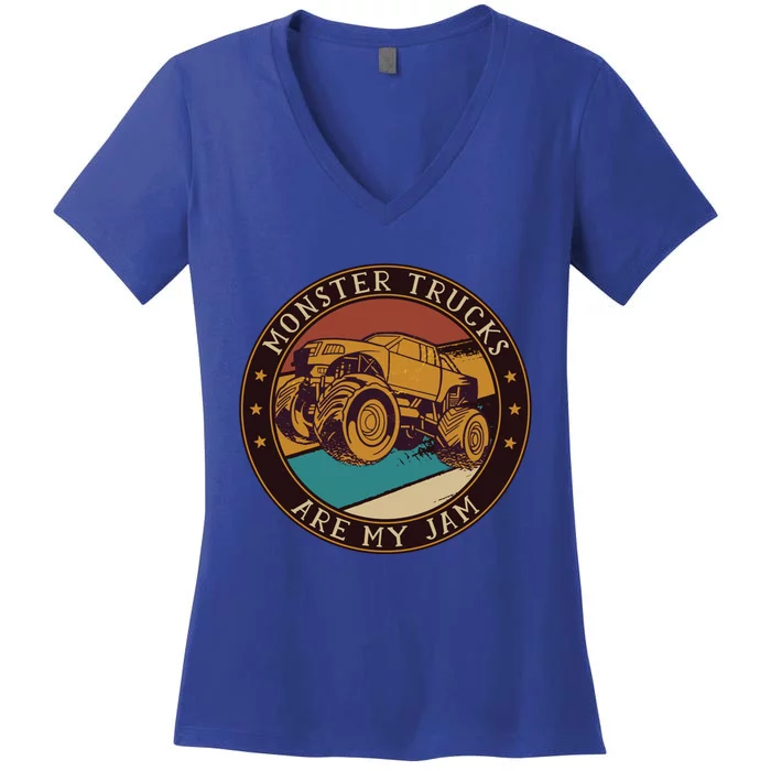 Cool Vintage Monster Trucks Are My Jam Retro Funny Gift Women's V-Neck T-Shirt