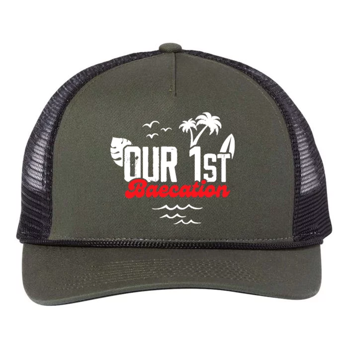 Cruise Vacation Matching Couple Tropical Our First Baecation Retro Rope Trucker Hat Cap