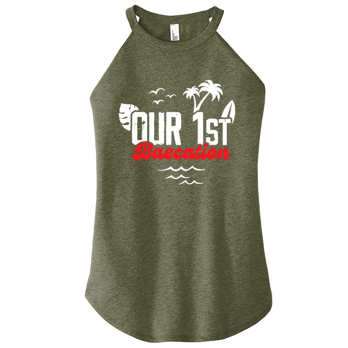 Cruise Vacation Matching Couple Tropical Our First Baecation Women’s Perfect Tri Rocker Tank