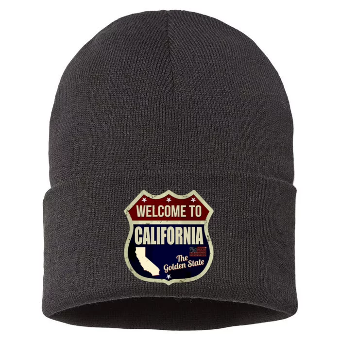 California Vintage Metal Road Sign Logo Sustainable Knit Beanie