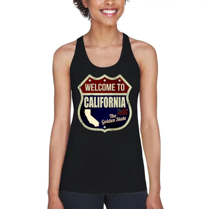 California Vintage Metal Road Sign Logo Women's Racerback Tank