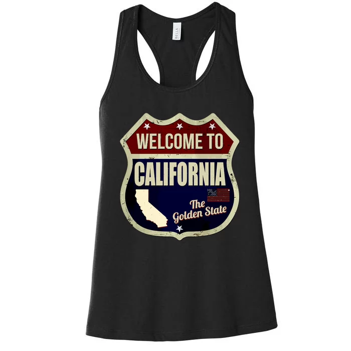 California Vintage Metal Road Sign Logo Women's Racerback Tank