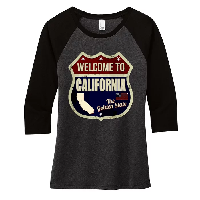 California Vintage Metal Road Sign Logo Women's Tri-Blend 3/4-Sleeve Raglan Shirt