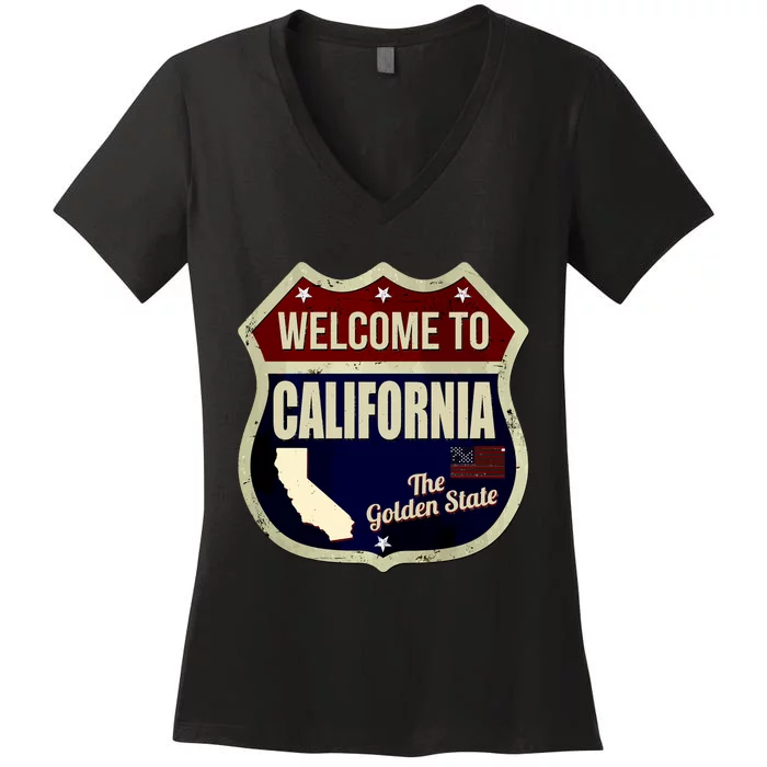 California Vintage Metal Road Sign Logo Women's V-Neck T-Shirt