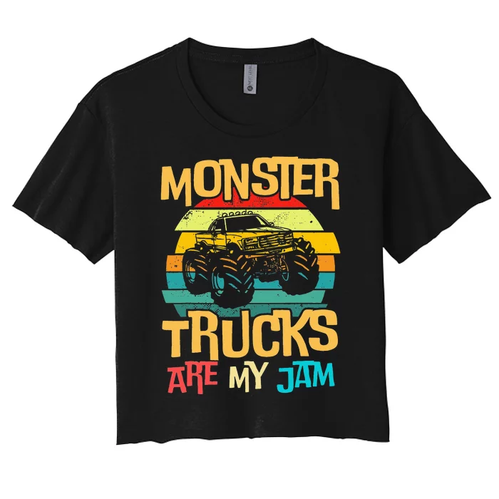 Cool Vintage Monster Truck Are My Jam Retro Sunset Women's Crop Top Tee