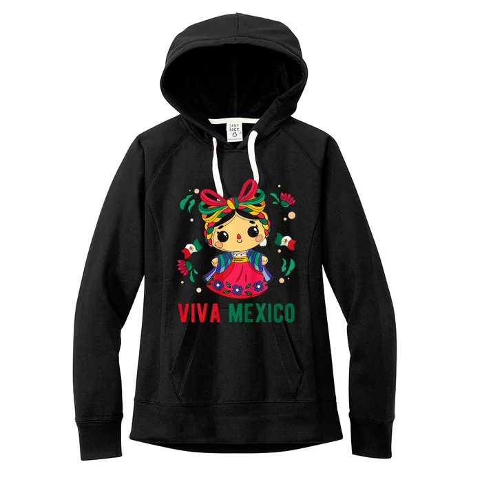 Cute Viva Mexico Girl Mexican Independence Day Women's Fleece Hoodie