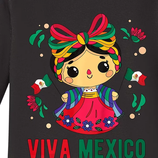 Cute Viva Mexico Girl Mexican Independence Day Baby Long Sleeve Bodysuit