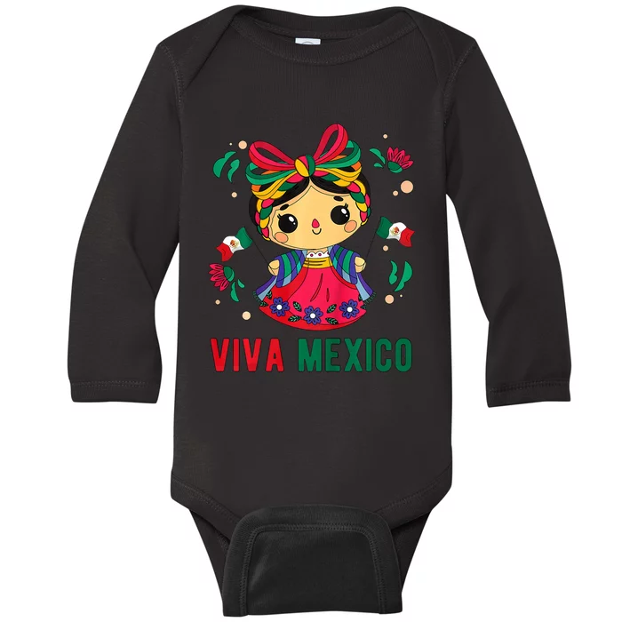 Cute Viva Mexico Girl Mexican Independence Day Baby Long Sleeve Bodysuit