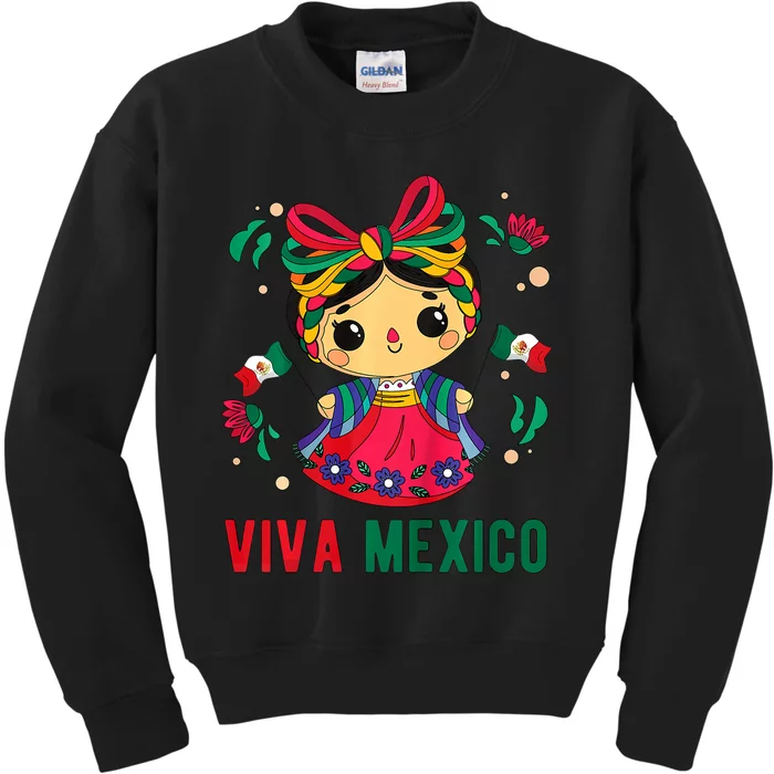 Cute Viva Mexico Girl Mexican Independence Day Kids Sweatshirt