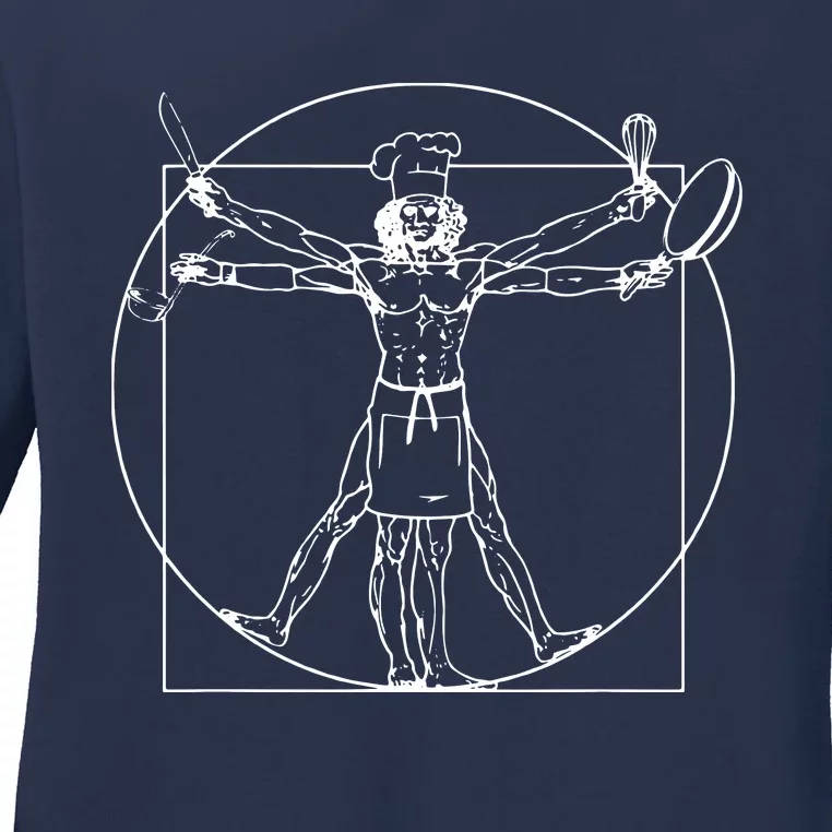 Chef Vitruvian Man Da Vinci Funny Cooking Gift Ladies Long Sleeve Shirt