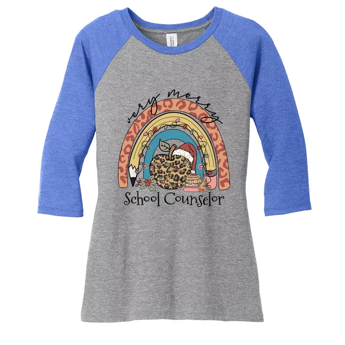 Christmas Very Merry School Counselor Rainbow Christmas Pjs Gift Women's Tri-Blend 3/4-Sleeve Raglan Shirt