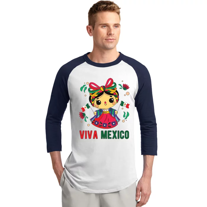 Cute Viva Mexico Girl Mexican Independence Day Baseball Sleeve Shirt