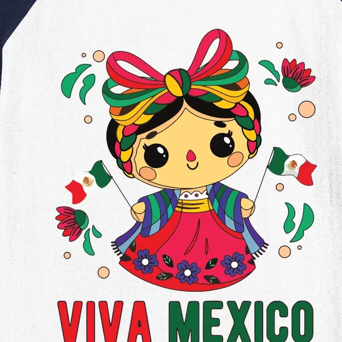 Cute Viva Mexico Girl Mexican Independence Day Baseball Sleeve Shirt