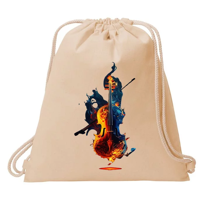 Cool Violin On Fire For Burning Music Drawstring Bag