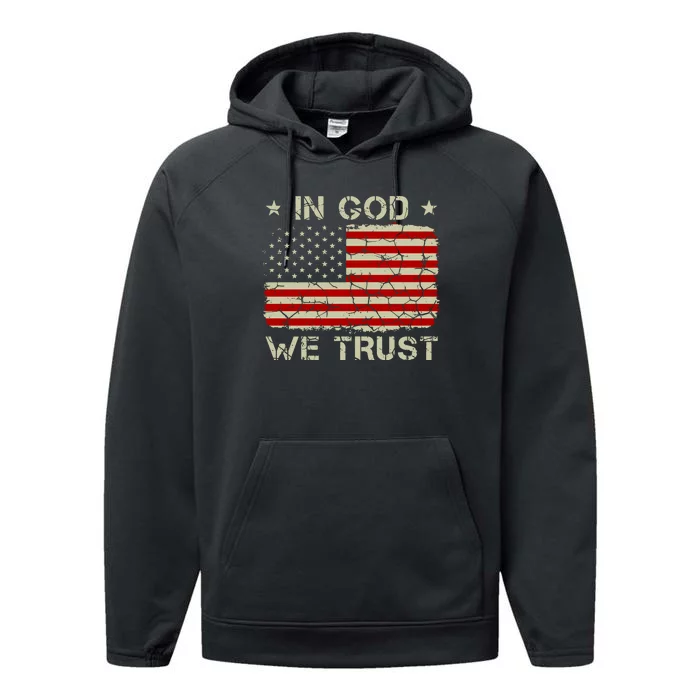 Christian Vintage Old American Flag In God We Trust Performance Fleece Hoodie