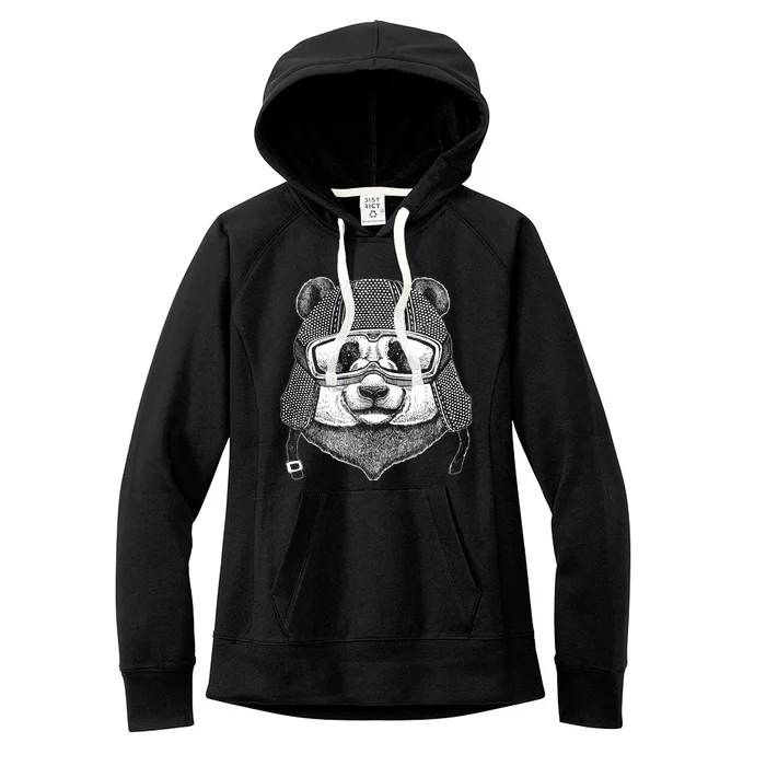 Cool Vintage Panda Aviator Pilot Women's Fleece Hoodie