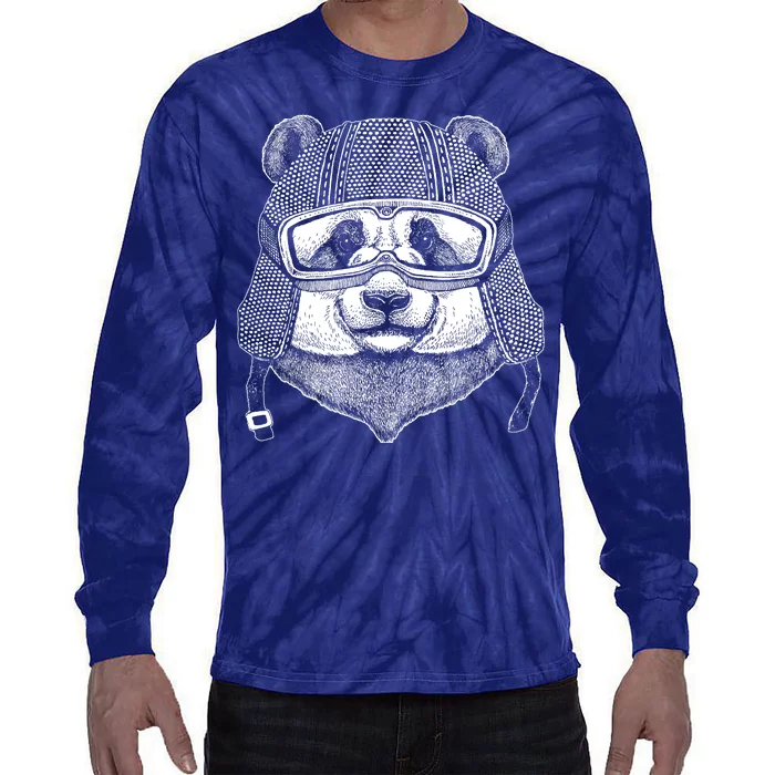 Cool Vintage Panda Aviator Pilot Tie-Dye Long Sleeve Shirt