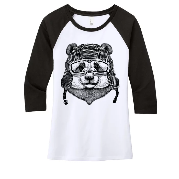 Cool Vintage Panda Aviator Pilot Women's Tri-Blend 3/4-Sleeve Raglan Shirt