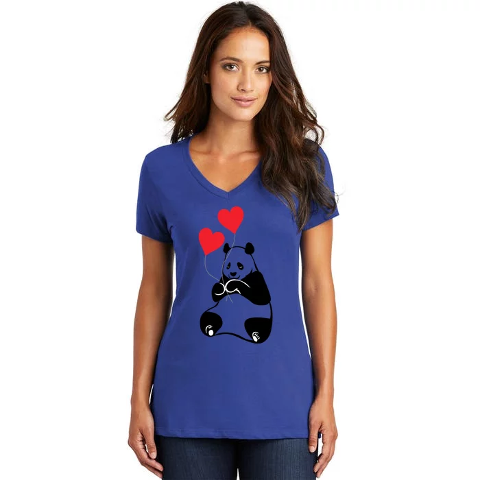 Cute Valentines Panda Bear Cub Gift Hearts Of Love Gift Women's V-Neck T-Shirt