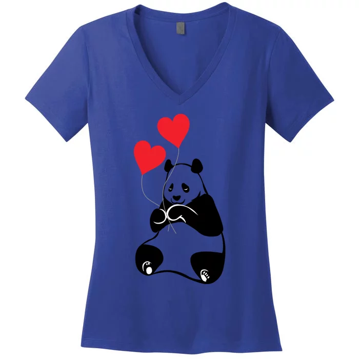 Cute Valentines Panda Bear Cub Gift Hearts Of Love Gift Women's V-Neck T-Shirt