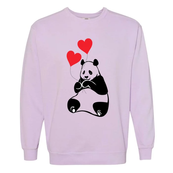 Cute Valentines Panda Bear Cub Gift Hearts Of Love Gift Garment-Dyed Sweatshirt