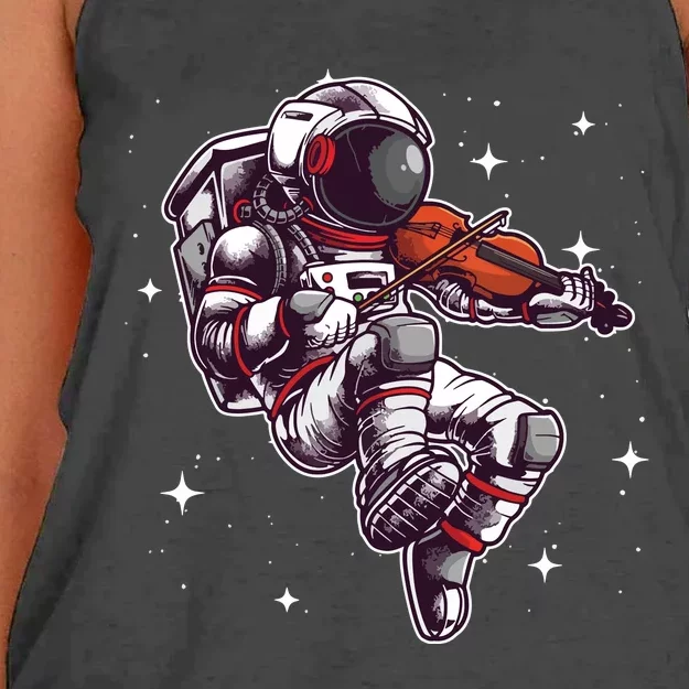 Cool Violin Player Astronaut For Men Women Viola Music Lover Women's Knotted Racerback Tank