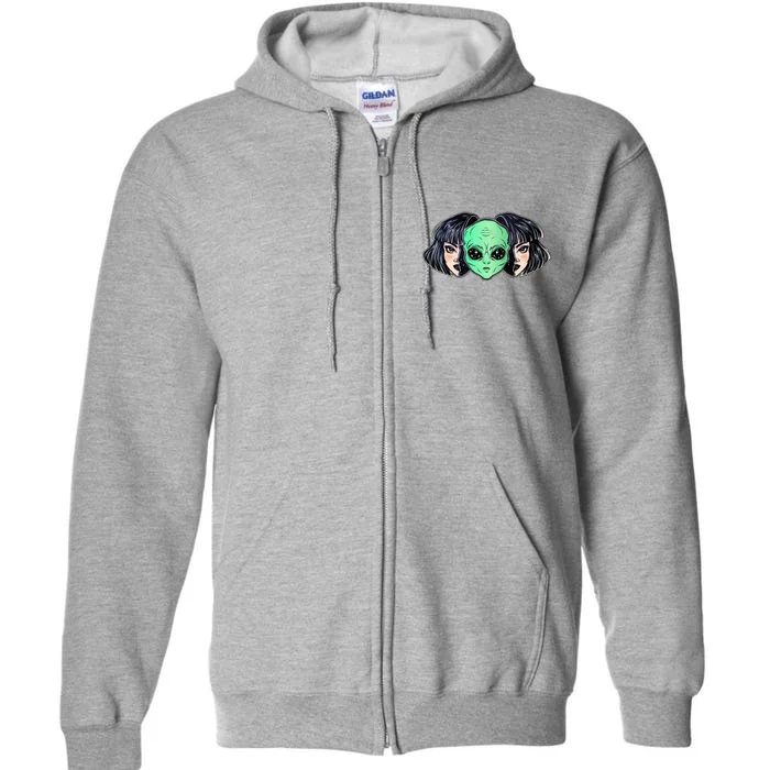 Colorful Vibrant Portrait Of An Alien From Outer Space Face In Disguise As Human Full Zip Hoodie