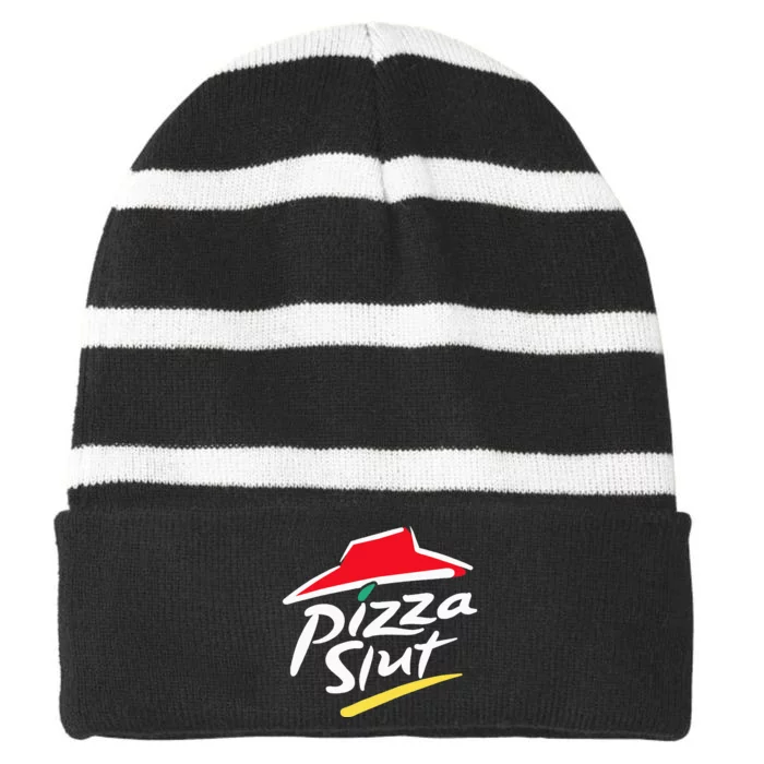 Cool Vintage Pizza Slut Striped Beanie with Solid Band