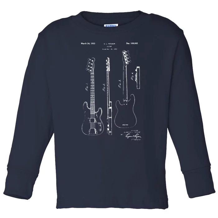 Classic Vintage Patent Print 1953 Bass Guitar Toddler Long Sleeve Shirt