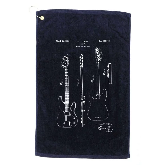 Classic Vintage Patent Print 1953 Bass Guitar Platinum Collection Golf Towel