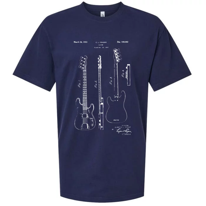 Classic Vintage Patent Print 1953 Bass Guitar Sueded Cloud Jersey T-Shirt