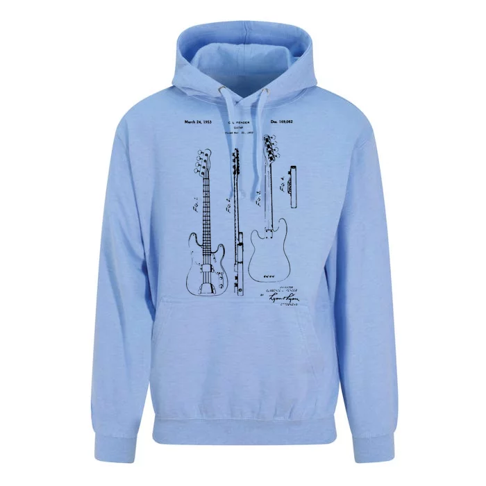 Classic Vintage Patent Print 1953 Bass Guitar Unisex Surf Hoodie