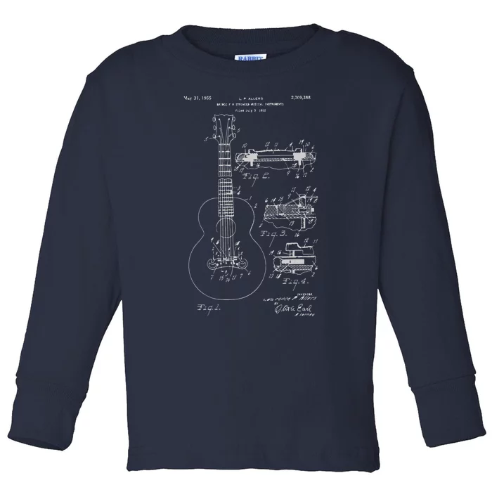 Classic Vintage Patent Print 1955 Guitar Bridge Toddler Long Sleeve Shirt